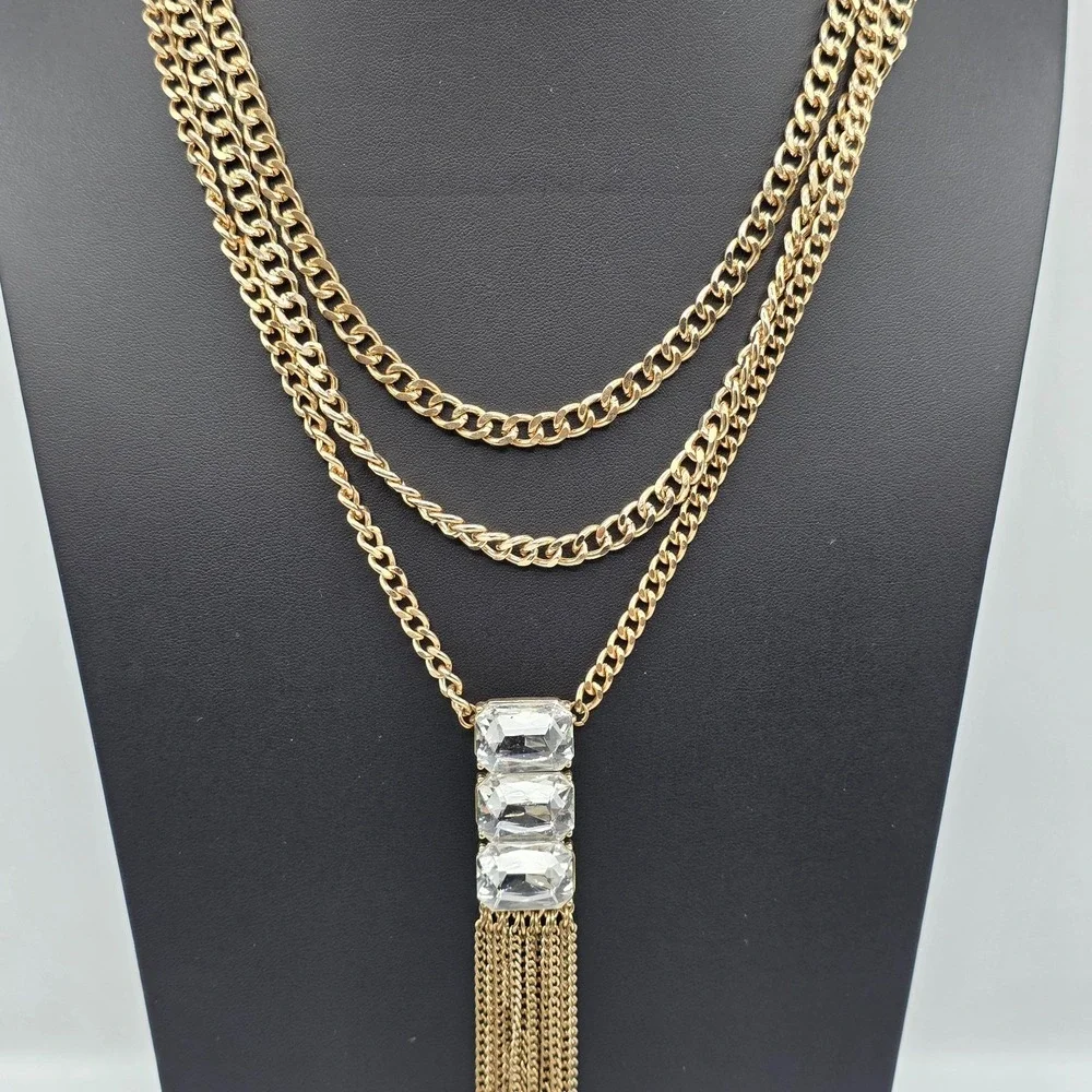 Womens Multi Strand Gold Tone‎ Womens Necklace Fringe Long Pendant 34